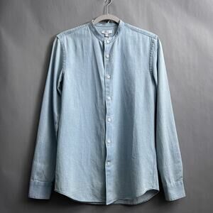 Reiss Shirt Men XS Maine Long Sleeve Button Up Slim Acid Wash Grandad Collar NWT